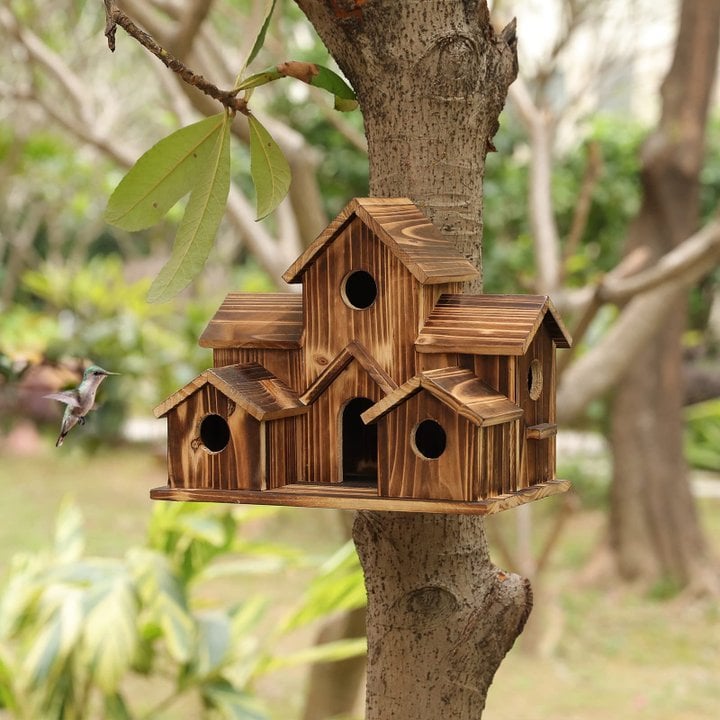 Handmade Wooden Birdhouse - 6 Holes - Sustainable Design