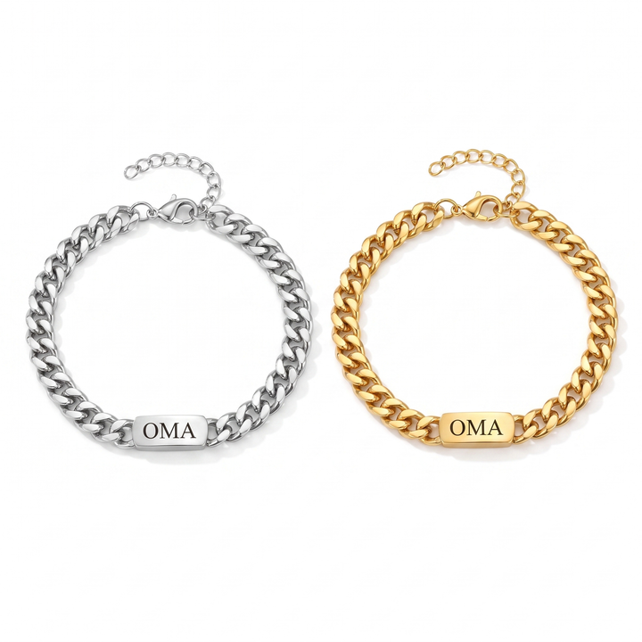 Personalised Family Link Bracelet with Engraved Names – Silver or Gold