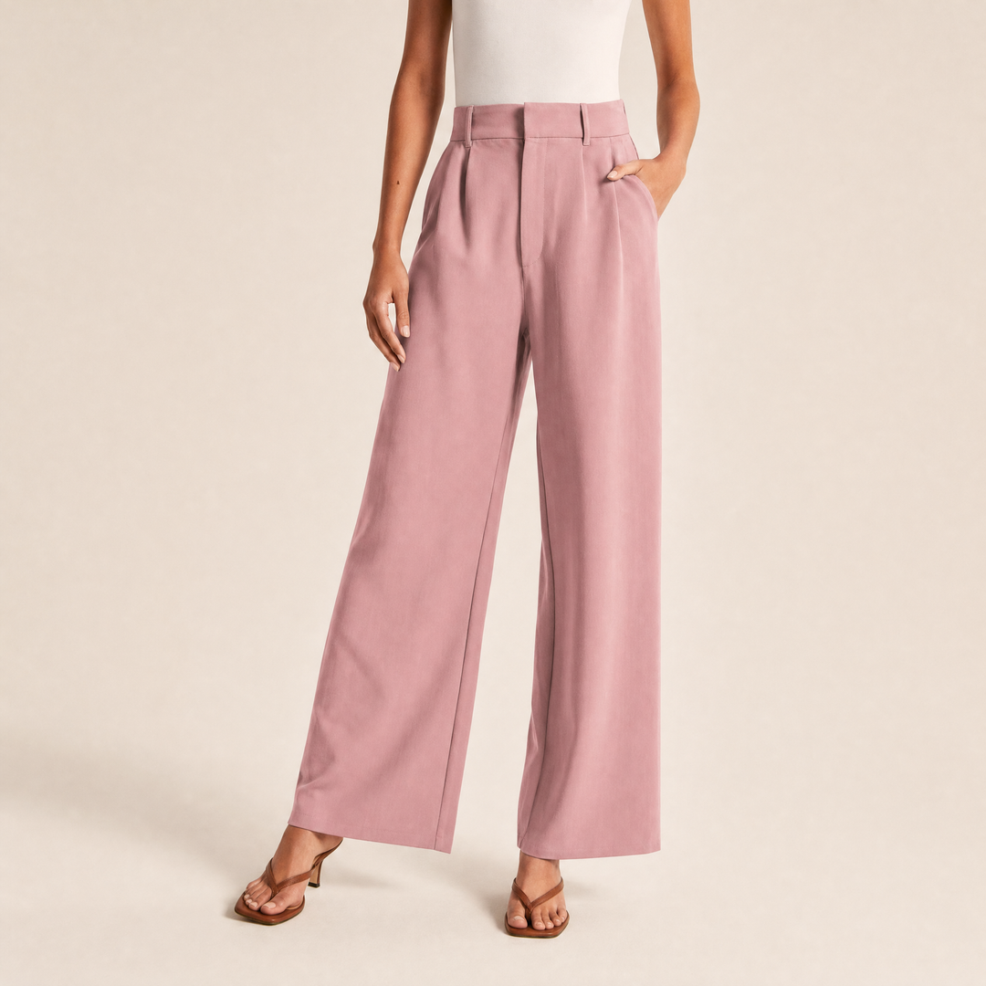 High Waisted Pleated Linen Feel Trousers