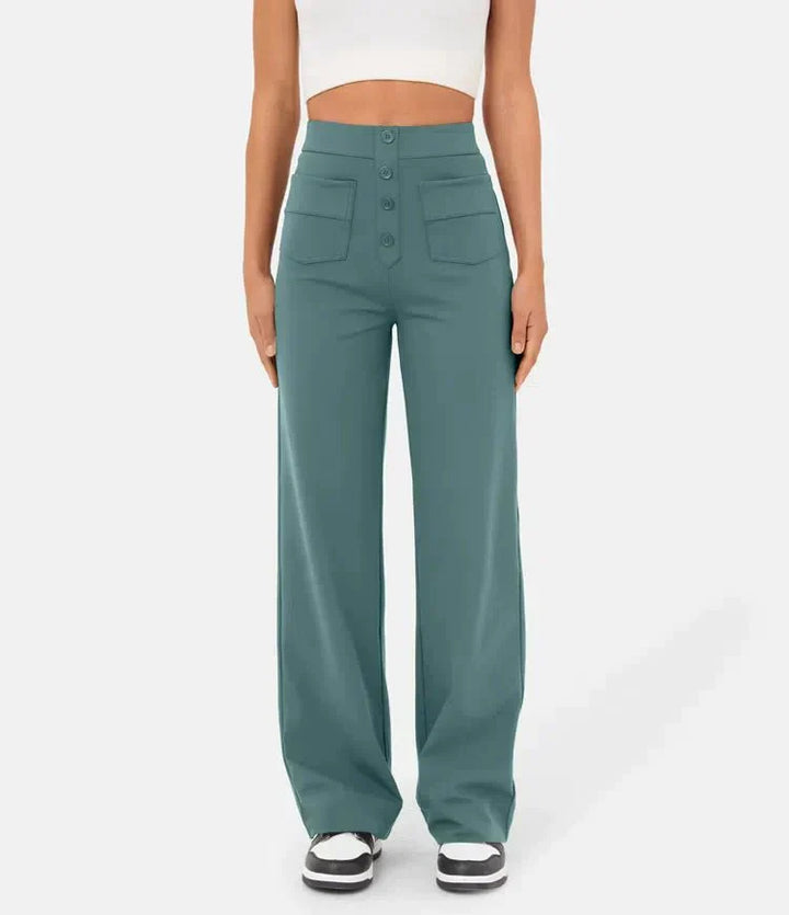 Women's High Waist Straight Leg Elastic Casual Pants
