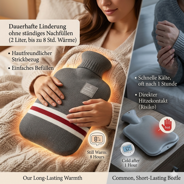 Hot Water Bottle with Knitted Cover Striped Pattern Removable Design 2l
