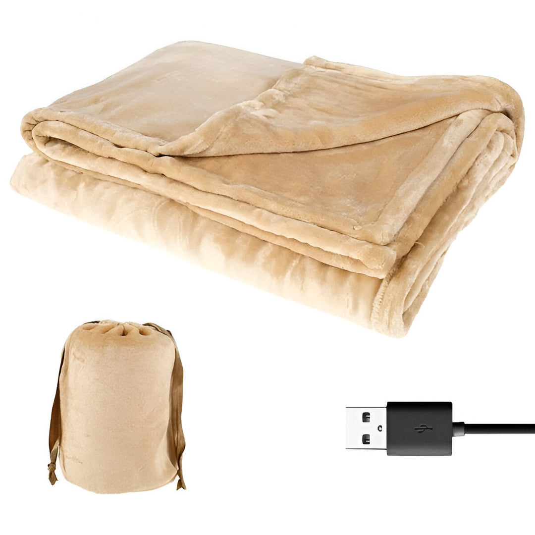 Cordless USB heated flannel throw for two