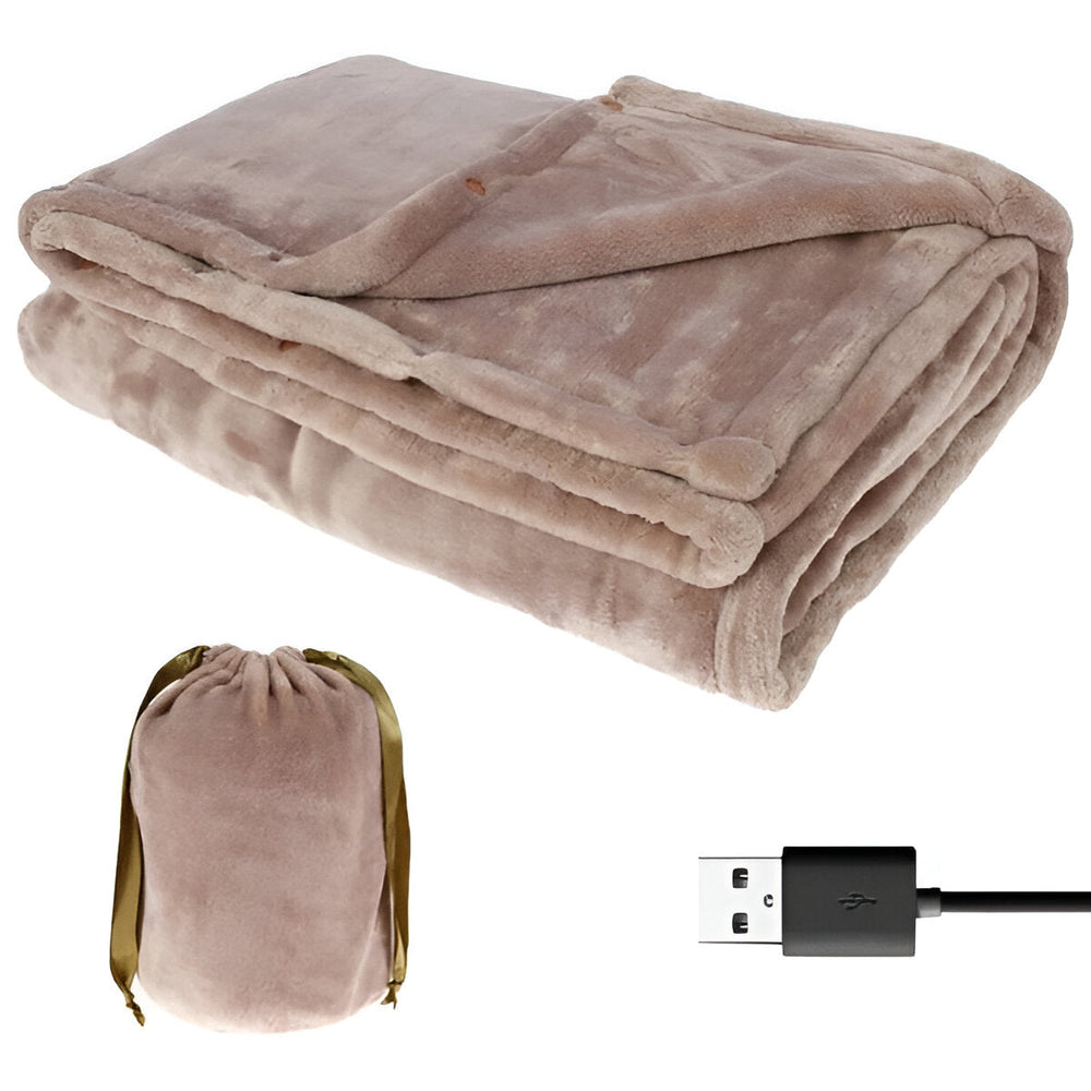 Cordless USB heated flannel throw for two
