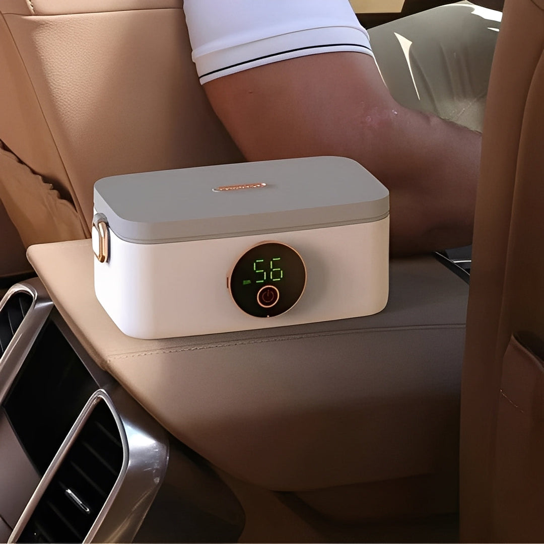 Cordless heated lunch box with battery and five heat settings