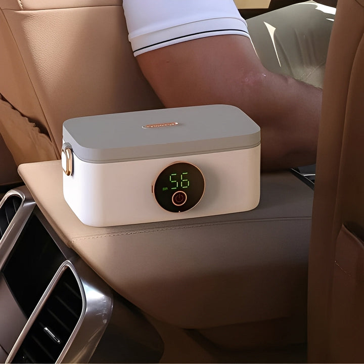 Cordless heated lunch box with battery and five heat settings