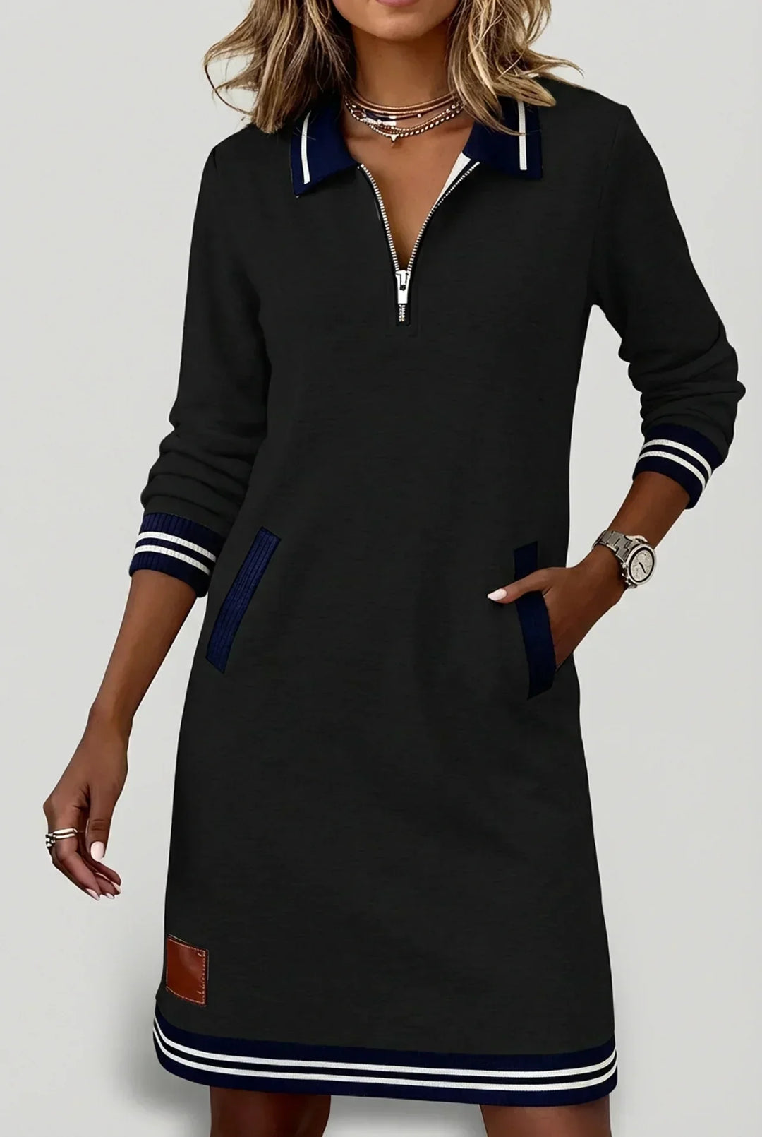 Cotton-Linen Dress with Front Zip