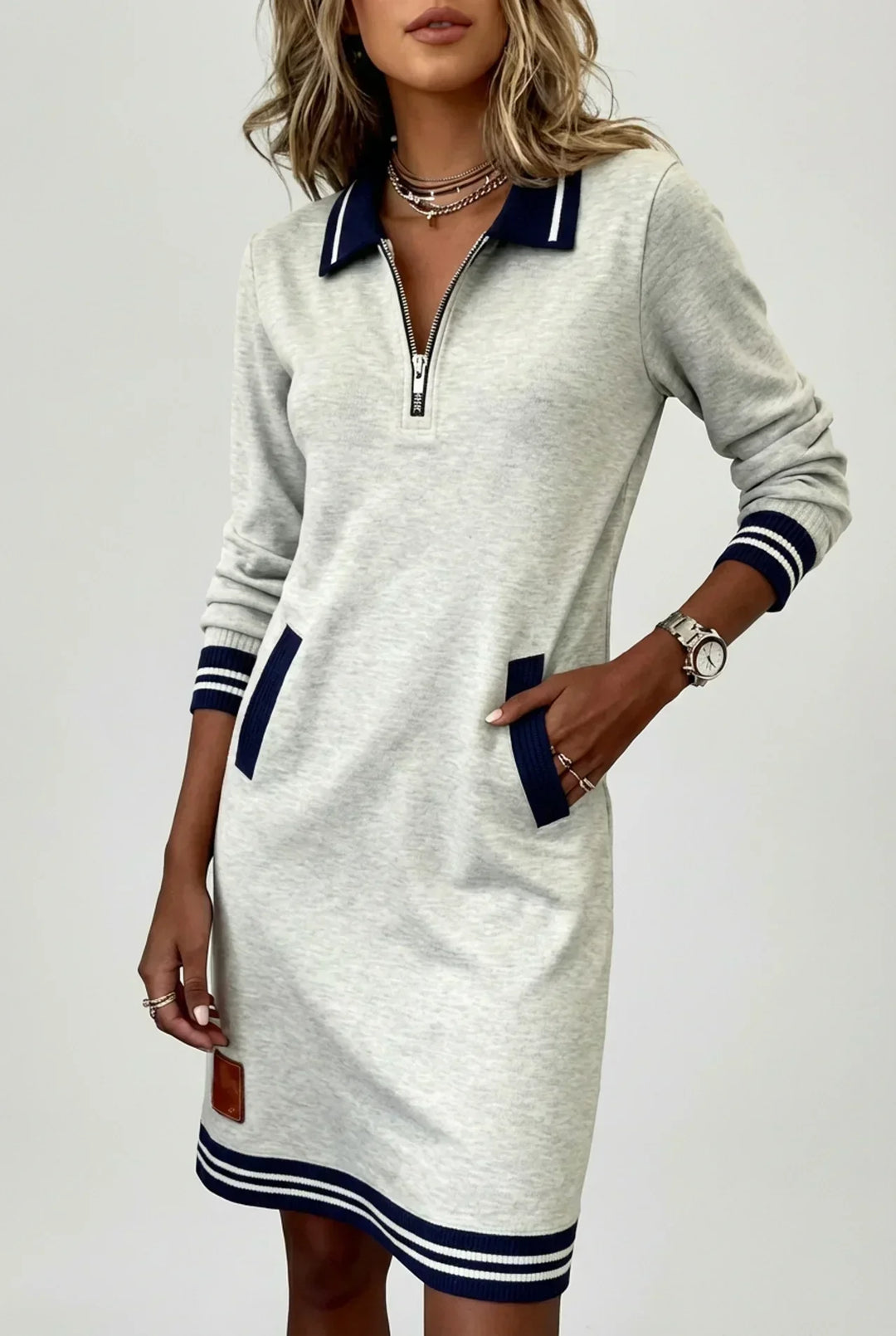 Cotton-Linen Dress with Front Zip