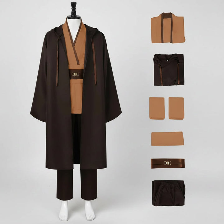 Halloween Space Knight Costume Cosplay Outfit with Hooded Robe Tunic Sash and Belt for Party