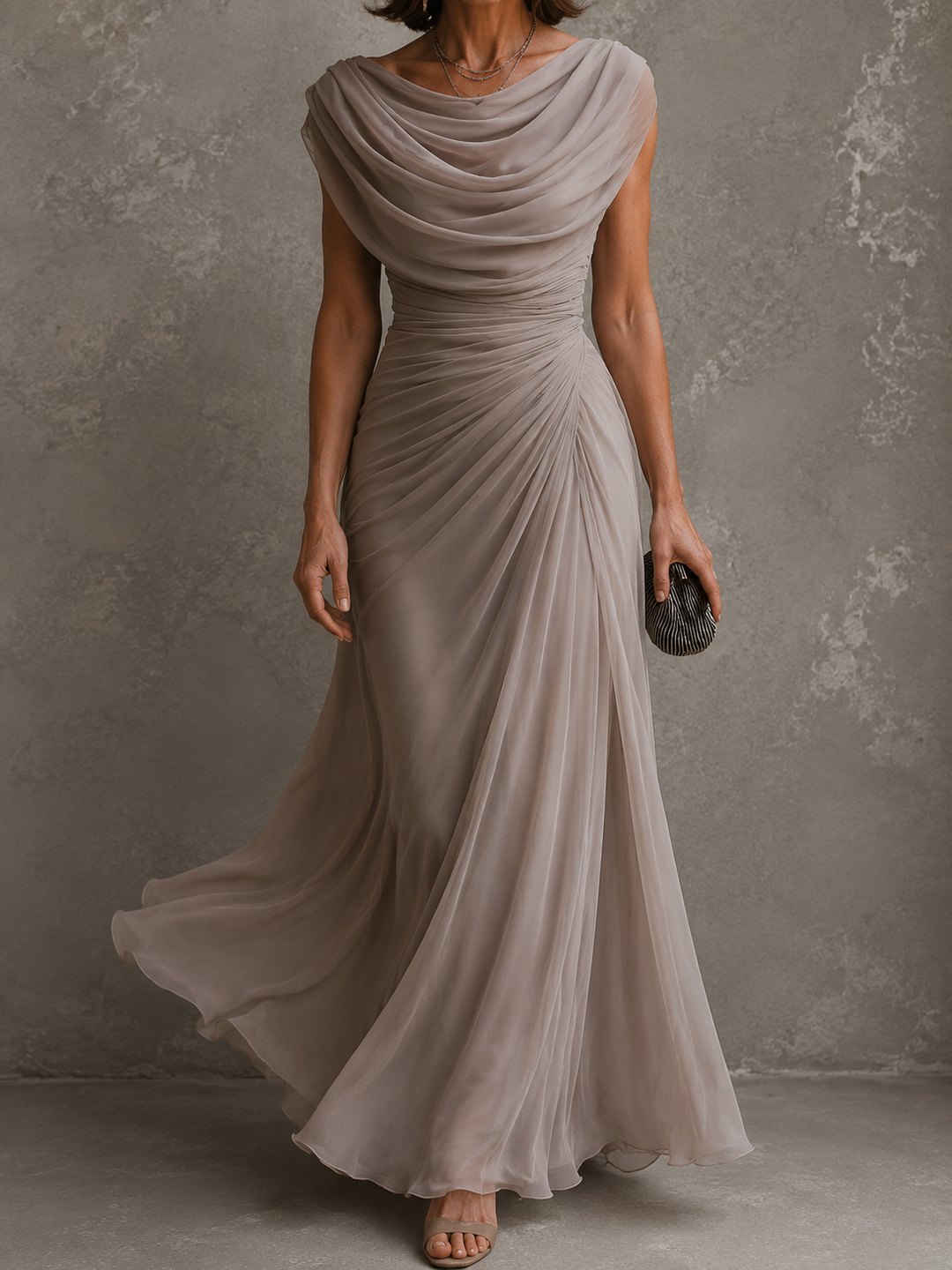 Elegant Draped Maxi Dress - Sleeveless Formal Evening Gown