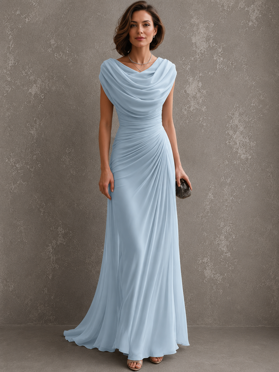 Elegant Draped Maxi Dress - Sleeveless Formal Evening Gown