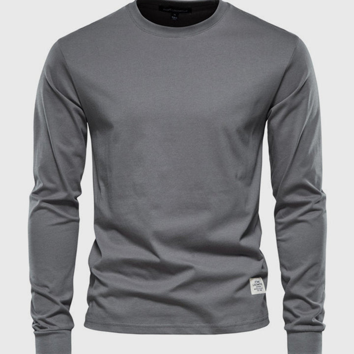 Men's Cotton Long-Sleeved Shirt with Round Neck
