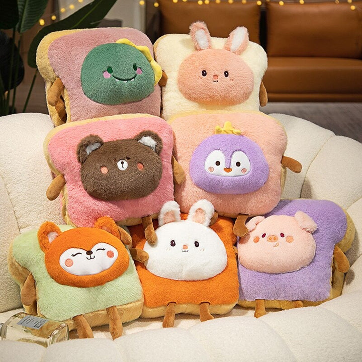 Soft plush hand warmer as toast with a cute animal