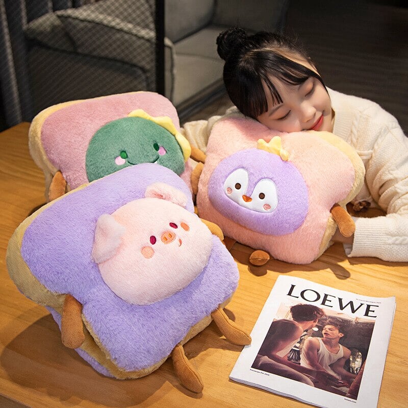 Soft plush hand warmer as toast with a cute animal