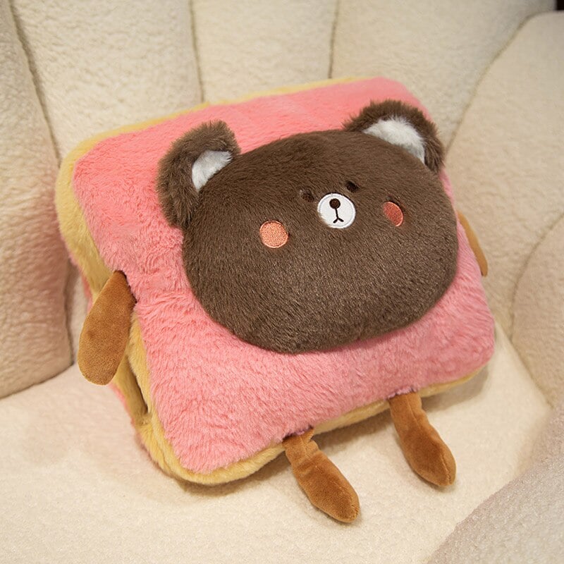 Soft plush hand warmer as toast with a cute animal