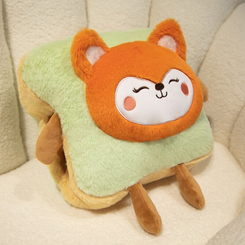 Soft plush hand warmer as toast with a cute animal