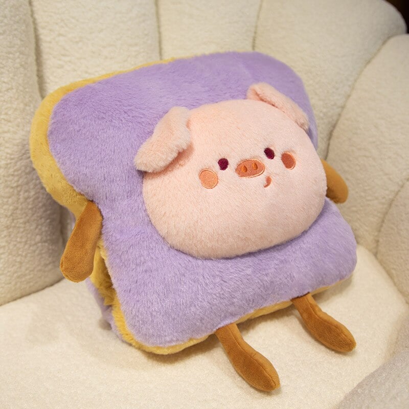 Soft plush hand warmer as toast with a cute animal