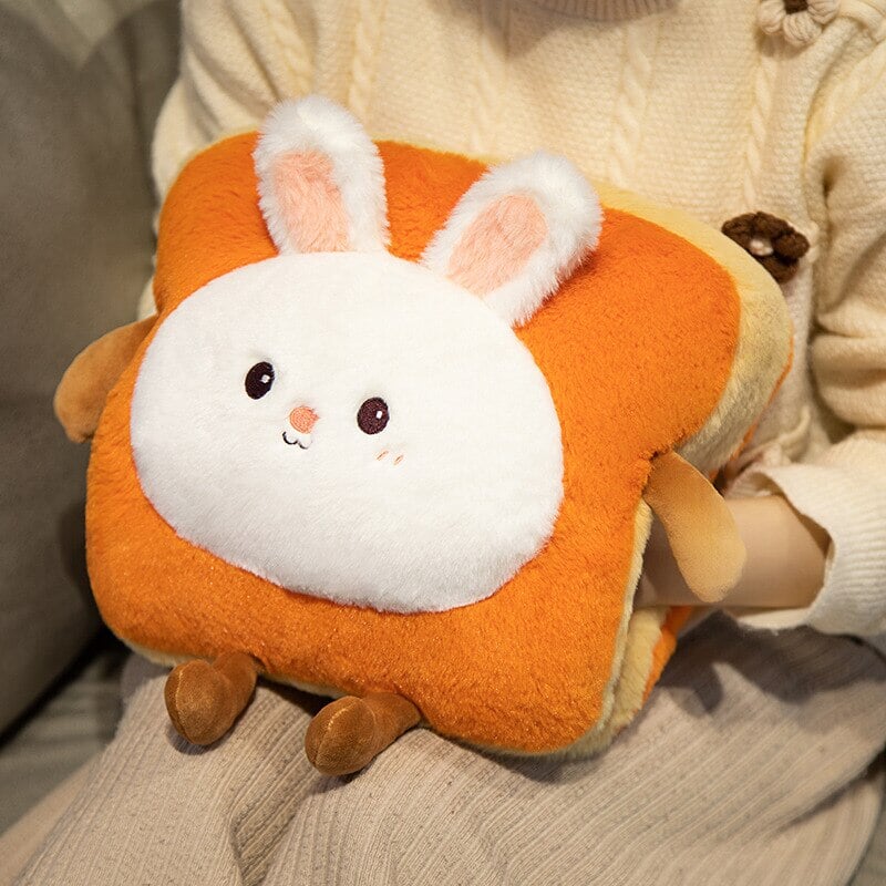 Soft plush hand warmer as toast with a cute animal