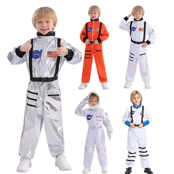 Kids' Halloween Astronaut Costume Suit Patches Full Jumpsuit for Space Explorer Party