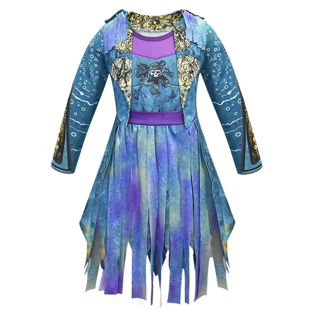 Kids' Halloween Pirate Costume Dress Outfit with Skull Graphic and Tattered Hem