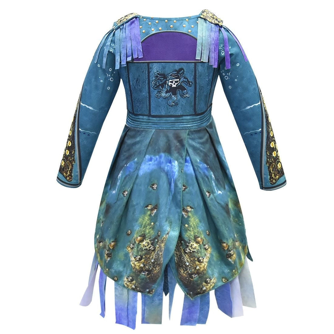 Kids' Halloween Pirate Costume Dress Outfit with Skull Graphic and Tattered Hem