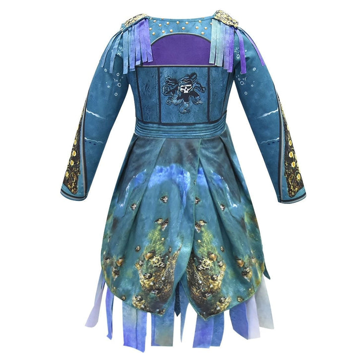 Kids' Halloween Pirate Costume Dress Outfit with Skull Graphic and Tattered Hem