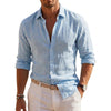 Men's Long-Sleeved Linen Shirt with Button Placket