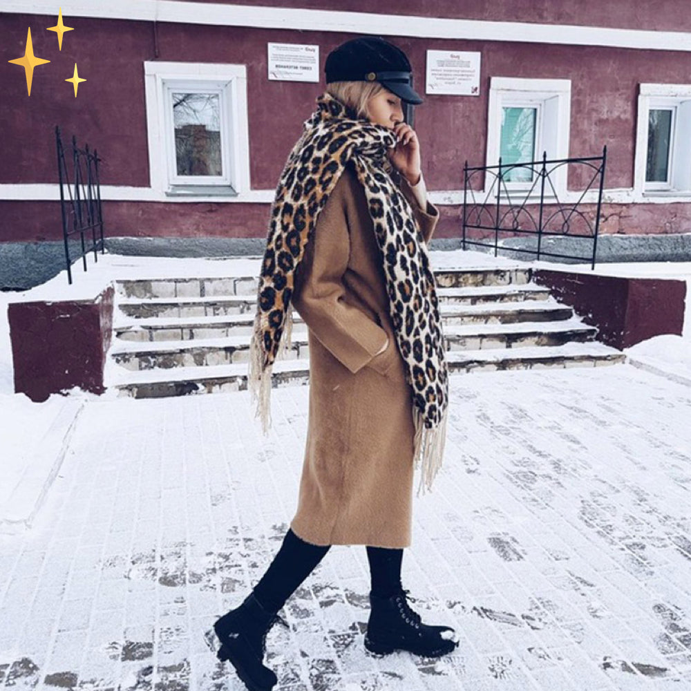 Trendy XL Leopard Print Wool Scarf - Sophia