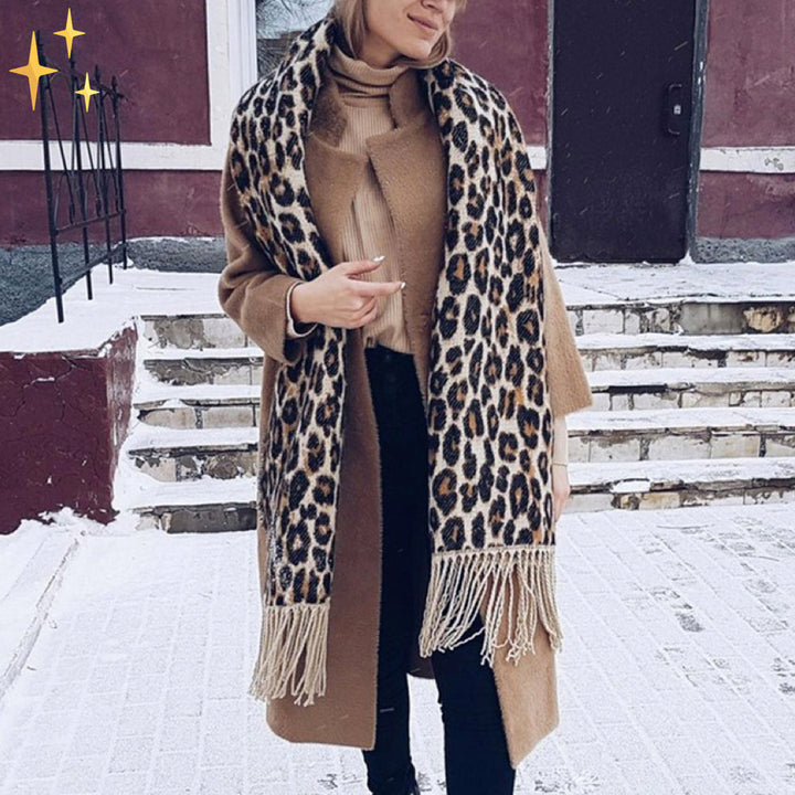 Trendy XL Leopard Print Wool Scarf - Sophia