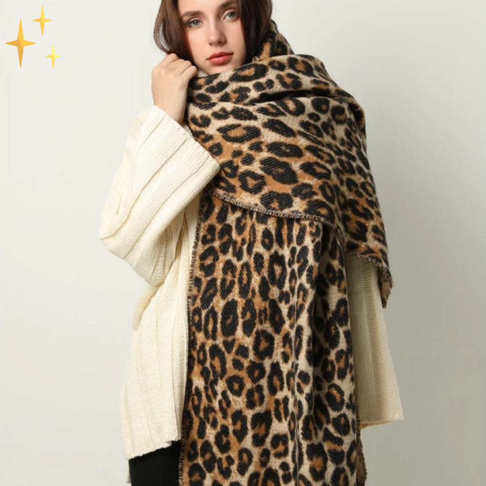 Trendy XL Leopard Print Wool Scarf - Sophia