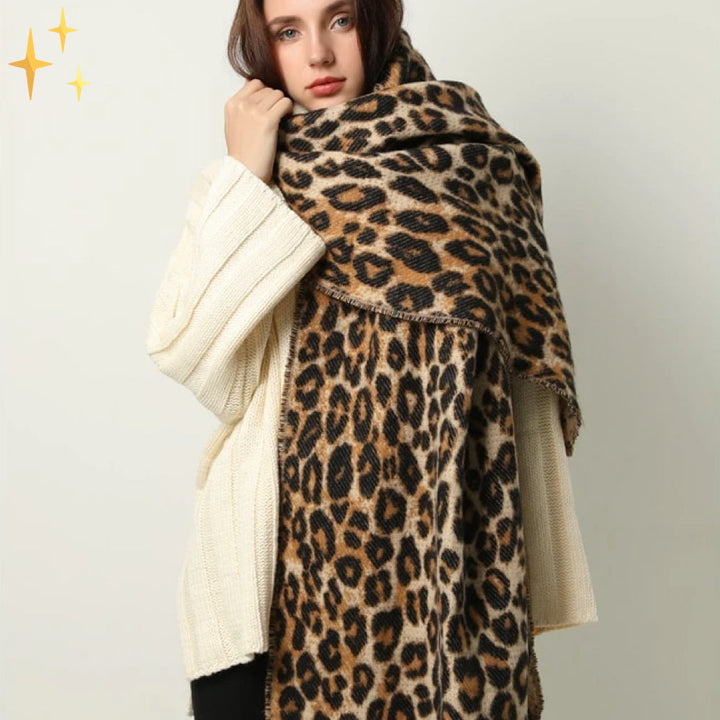 Trendy XL Leopard Print Wool Scarf - Sophia