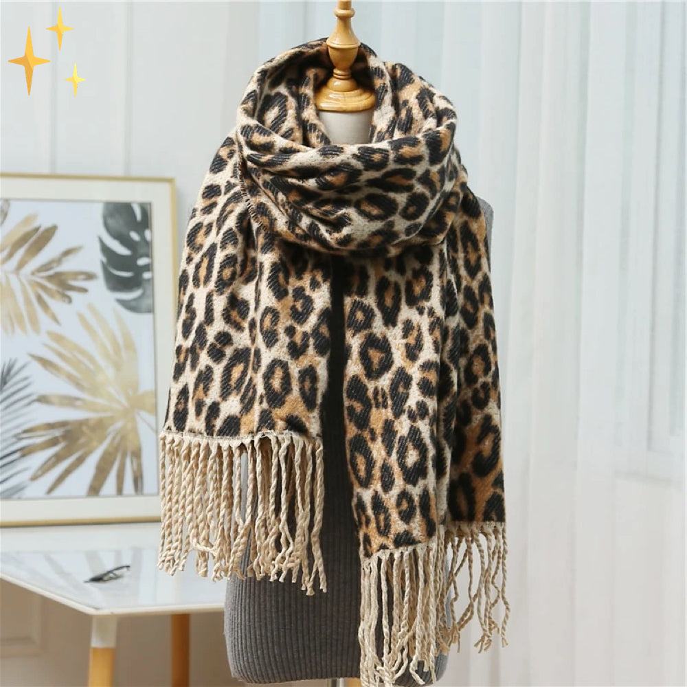 Trendy XL Leopard Print Wool Scarf - Sophia