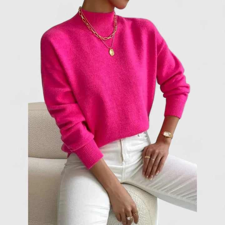 Women's classic polo-neck jumper in soft, breathable cotton