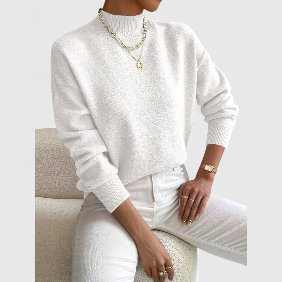 Women's classic polo-neck jumper in soft, breathable cotton