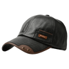 Men's Faux Leather Baseball Cap with Curved Brim and Six-Panel Stitching