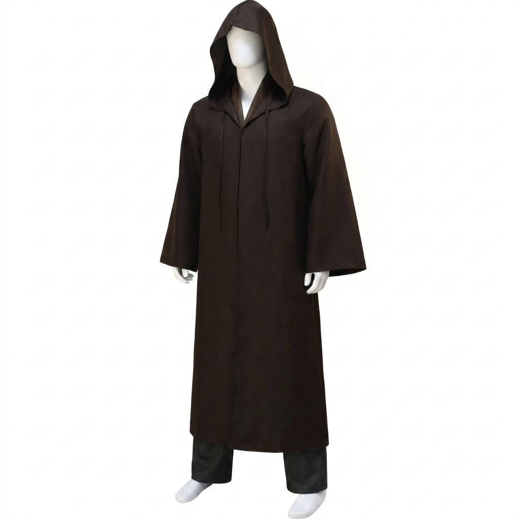 Men's Halloween Cosplay Space Knight Costume with Hooded Robe Tunic Pants and Belt Set for Adults