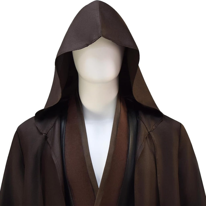 Men's Halloween Cosplay Space Knight Costume with Hooded Robe Tunic Pants and Belt Set for Adults