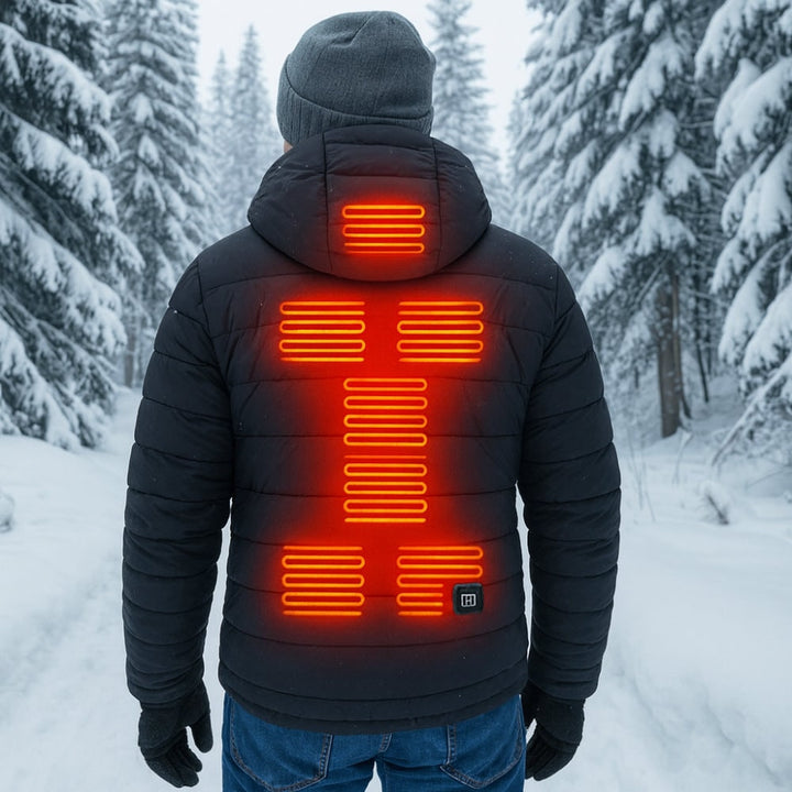 Men's Heated Puffer Winter Jacket with Temperature Control and Built-In Hood Coat