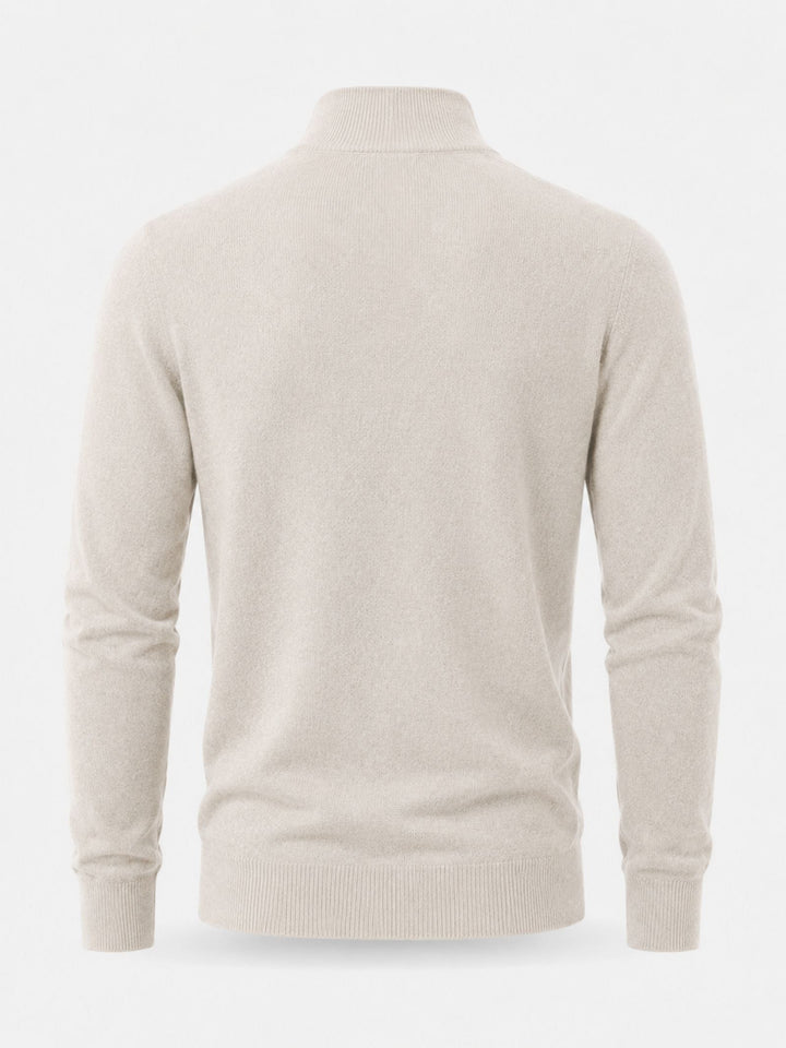 Men's Merino Wool Jumper with V-Neck and Zip Detail