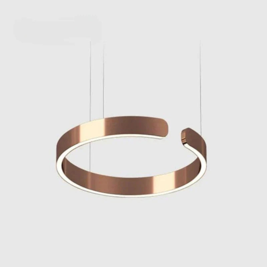"Modern circular LED pendant light in minimal design, black finish, ideal for elegant home interiors and efficient lighting."