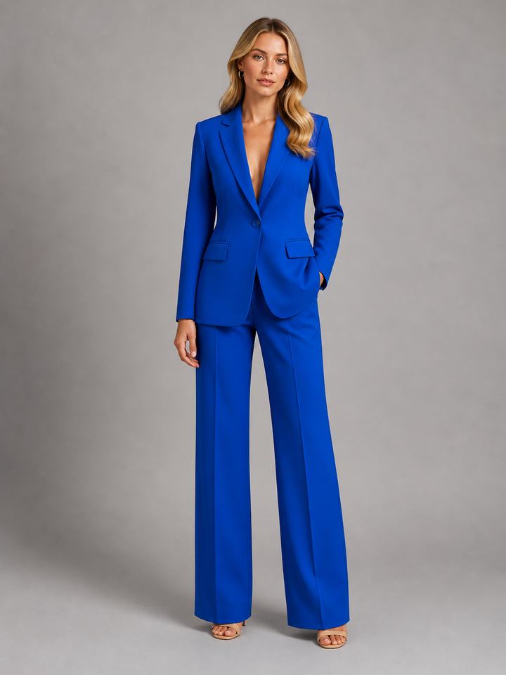 Women's Two-Piece Trouser Suit with Blazer and Wide-Leg Trousers.