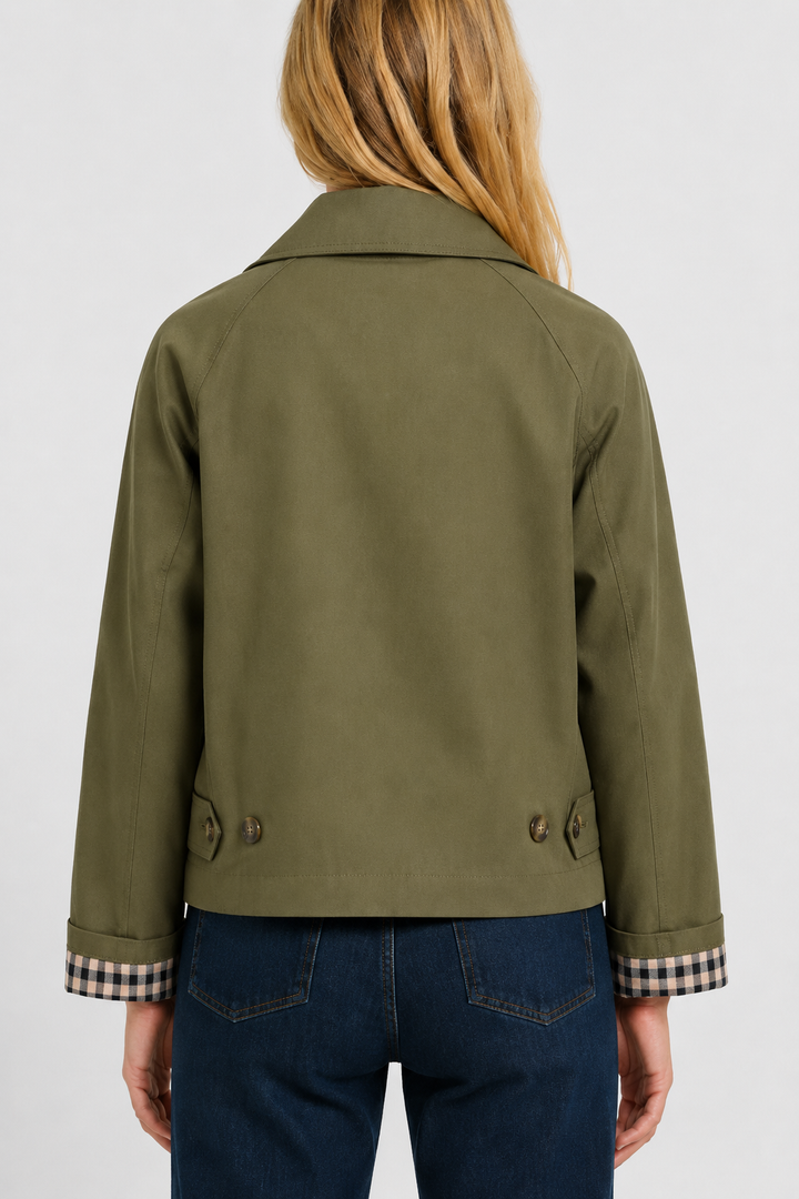 Lightweight Women's Jacket with Loose Fit and Gingham Lining