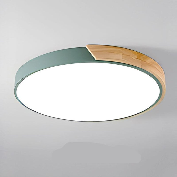 Scandinavian LED Ceiling Light in Macaron Shape with Wooden Accent for Living Room or Bedroom