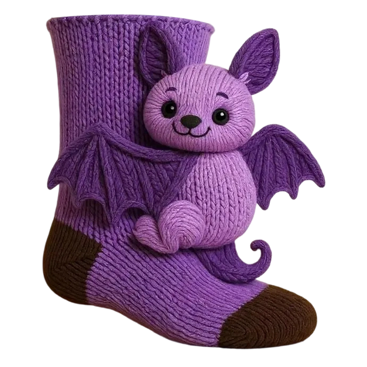 Novelty Socks Animal Crew Length Plush 3D Ribbed Knit Gift Character