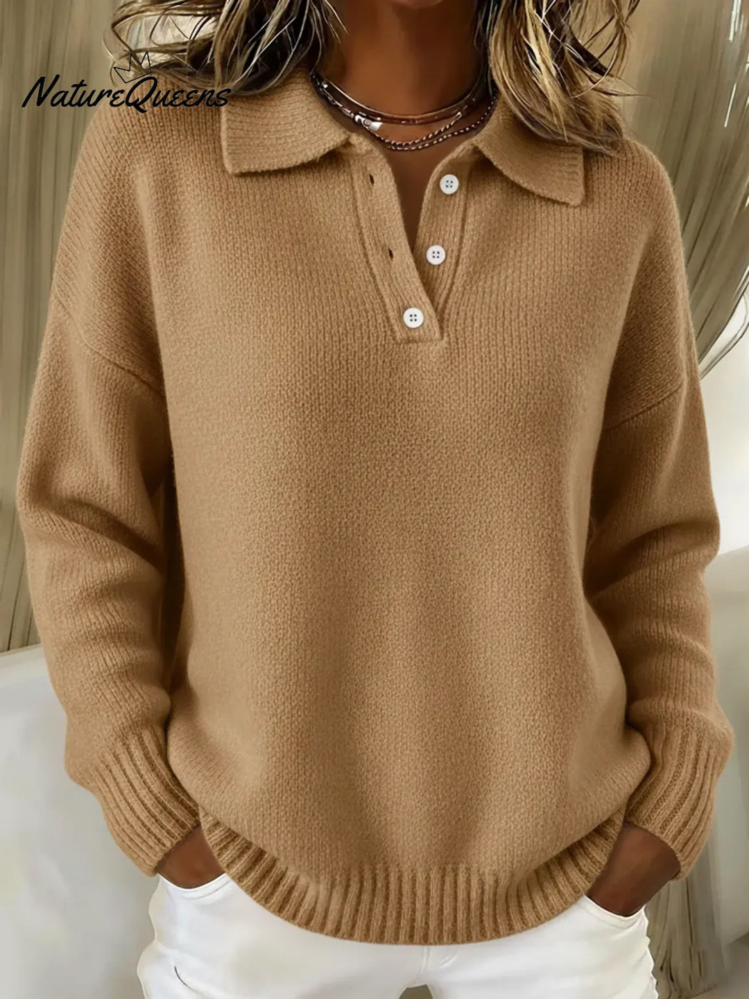Classic Long-Sleeved Polo Collar Jumper for Men and Women, Soft Stretch Knit