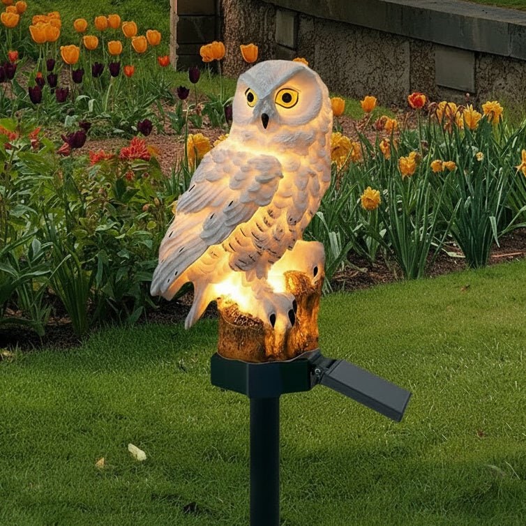 Solar Powered Outdoor Garden Lights with Decorative Resin Owl Stake Waterproof