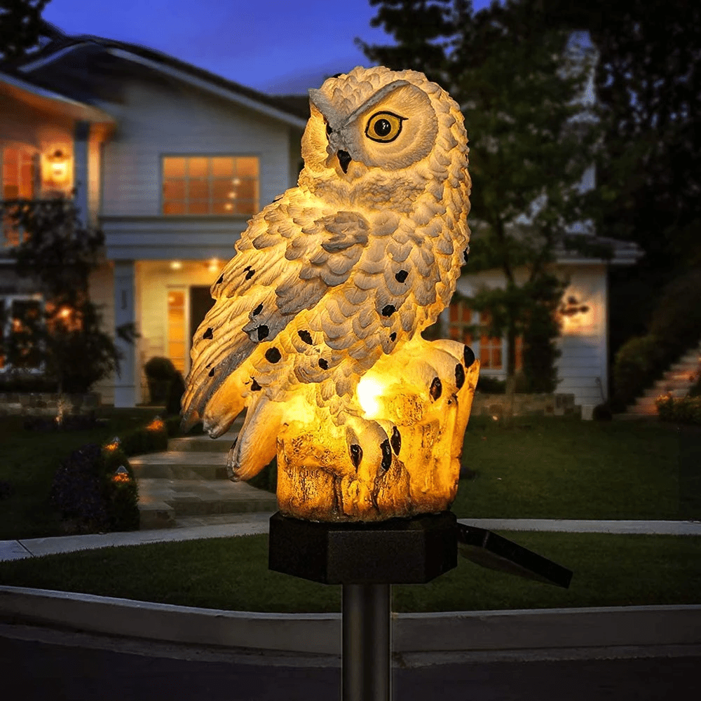Solar Powered Outdoor Garden Lights with Decorative Resin Owl Stake Waterproof