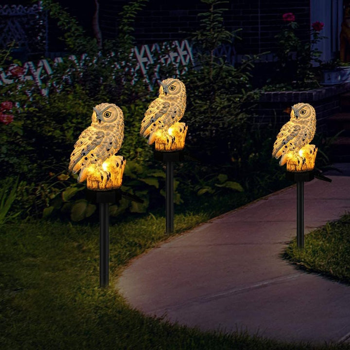 Solar Powered Outdoor Garden Lights with Decorative Resin Owl Stake Waterproof