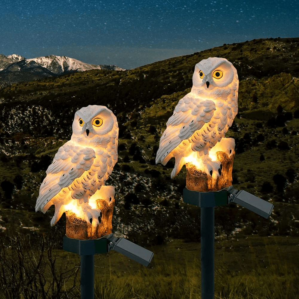 Solar Powered Outdoor Garden Lights with Decorative Resin Owl Stake Waterproof
