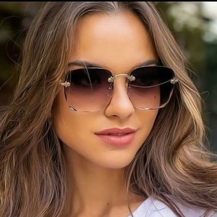 Trendy Rimless Sunglasses with UV400 Protection in a Vintage Look – Clea