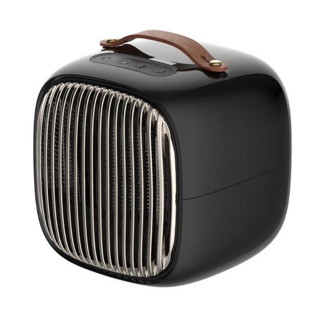 Ceramic PTC heater with leather handle and tip-over protection